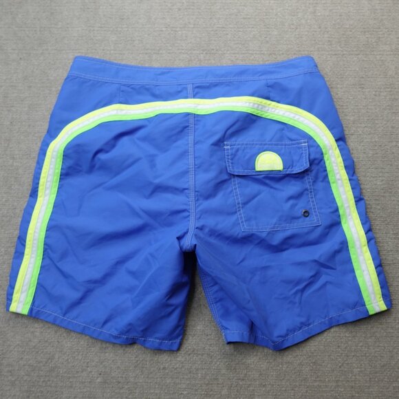 Sundek Shorts 33 Blue Geometric Striped 6.5" in Swim Trunks Lined Retro - Picture 1 of 12